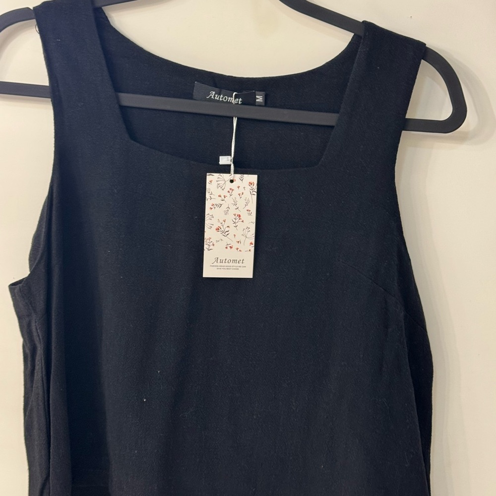 Automet 3pc Black Sleeveless Square-Neck Top, Crew Neck Top & Shorts - Medium